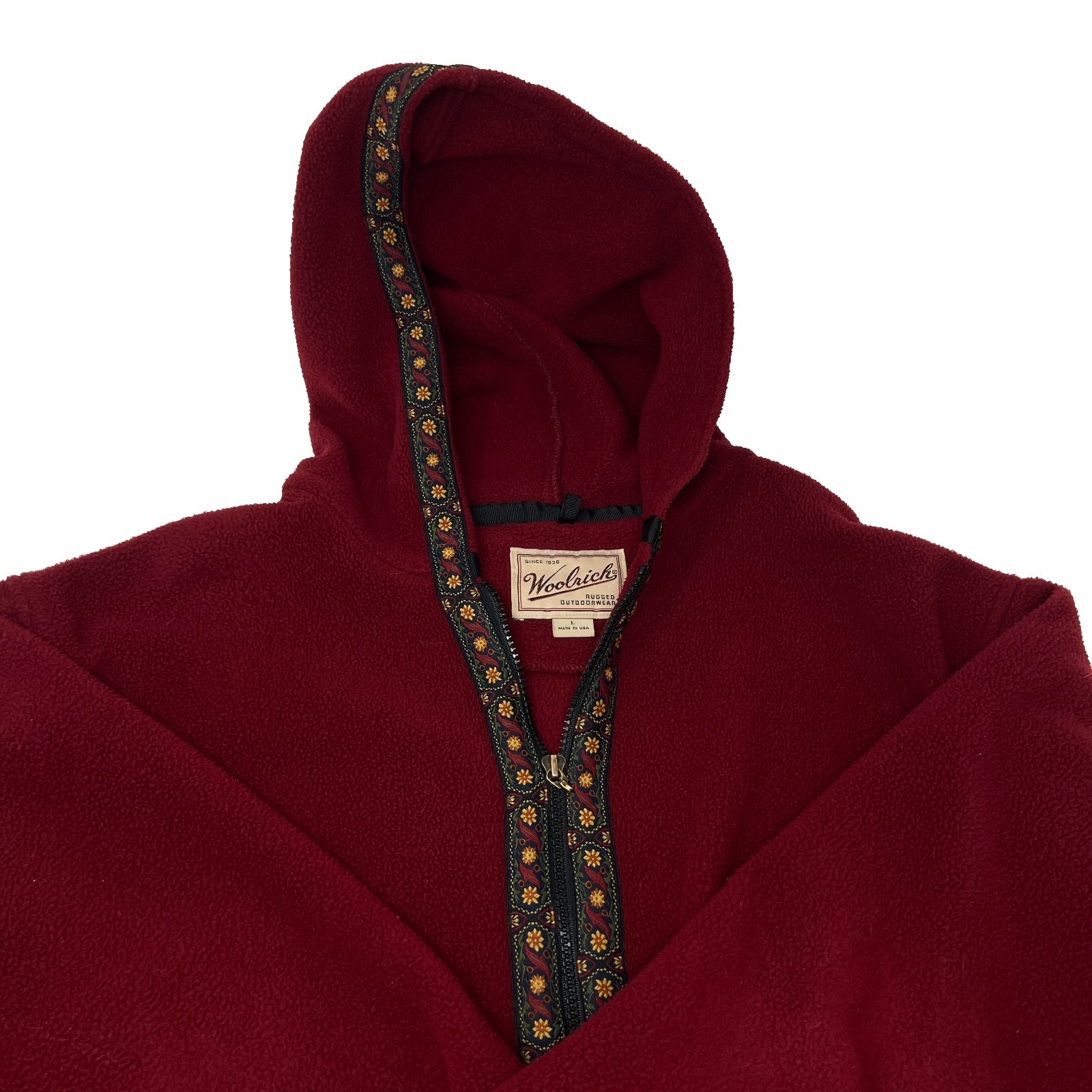 Woolrich Polartec Hooded Zip Up Jacket Coat Fleece Decorative Trim Womens Size L